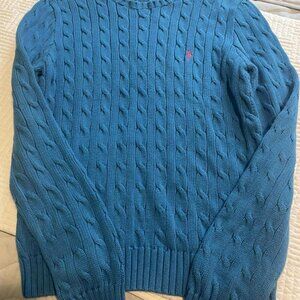 Ladies Size large Ralph Lauren Polo Cable Knit Crew Neck Sweater-Blue